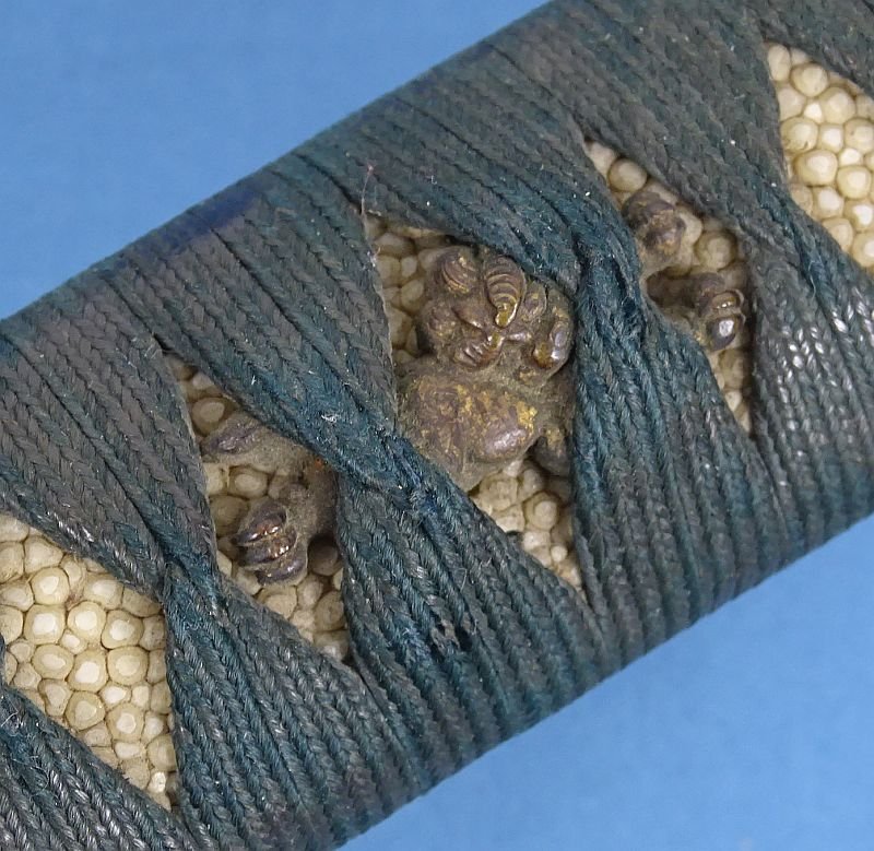 Signed Japanese Gendaito Sword with a Blade with Engraved Presentation in Leather Combat Scabbard Cover — image 11