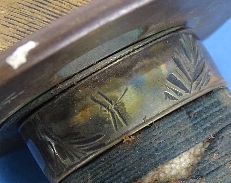 Signed Japanese Gendaito Sword with a Blade with Engraved Presentation in Leather Combat Scabbard Cover — image 13