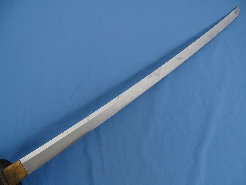 Signed Japanese Gendaito Sword with a Blade with Engraved Presentation in Leather Combat Scabbard Cover — image 6