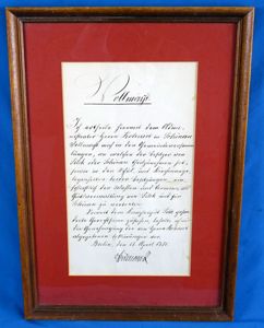 Framed 1875 Document Signed by Otto von Bismarck