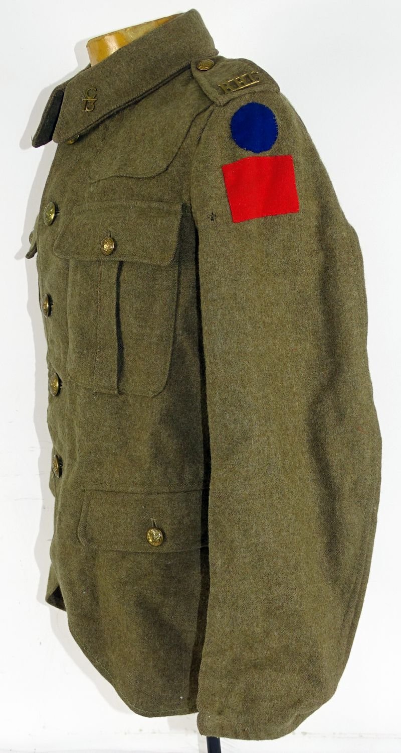 Identified WWI 13th Battalion Black Watch Royal Highlanders of Canada Uniform, Painted Combat Helmet, and Medals Trunk Group — image 4