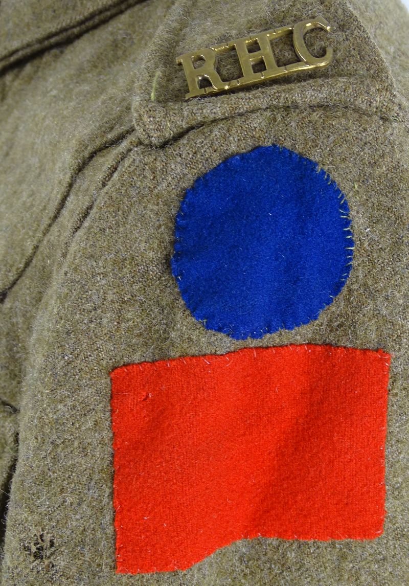 Identified WWI 13th Battalion Black Watch Royal Highlanders of Canada Uniform, Painted Combat Helmet, and Medals Trunk Group — image 5