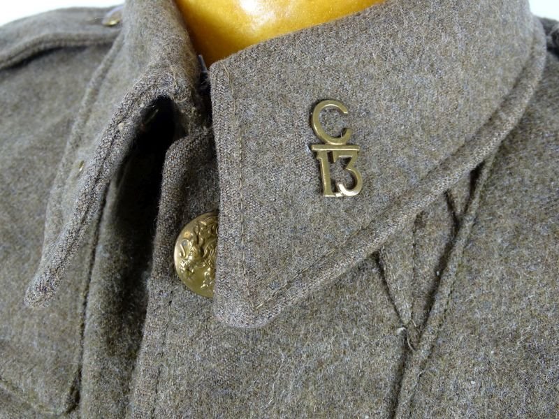 Identified WWI 13th Battalion Black Watch Royal Highlanders of Canada Uniform, Painted Combat Helmet, and Medals Trunk Group — image 6