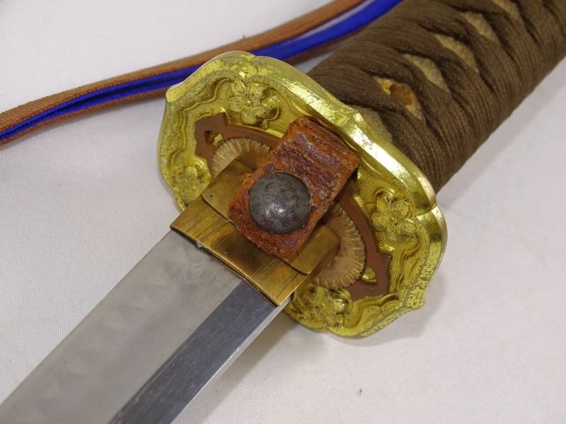 Signed Edo Period Japanese Army Officer Wakizashi in World War II Mounts and Leather Scabbard Cover — image 11