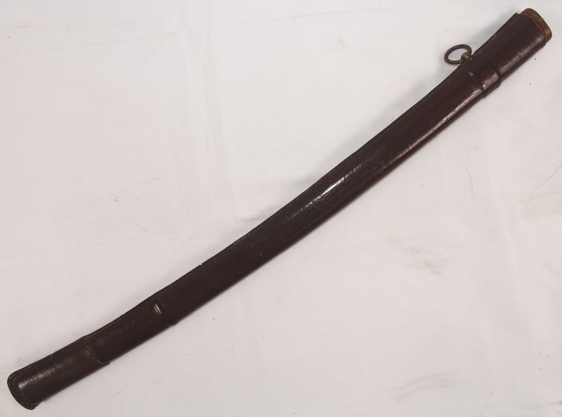 Signed Edo Period Japanese Army Officer Wakizashi in World War II Mounts and Leather Scabbard Cover — image 13
