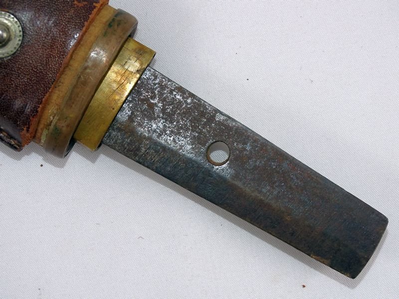 Signed Edo Period Japanese Army Officer Wakizashi in World War II Mounts and Leather Scabbard Cover — image 3
