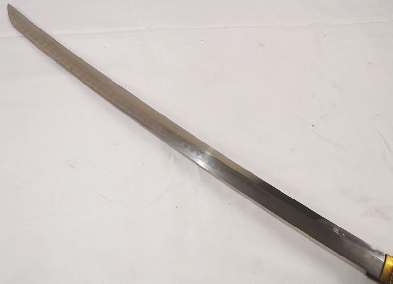 Signed Edo Period Japanese Army Officer Wakizashi in World War II Mounts and Leather Scabbard Cover — image 6