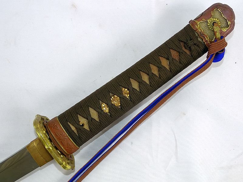 Signed Edo Period Japanese Army Officer Wakizashi in World War II Mounts and Leather Scabbard Cover — image 9