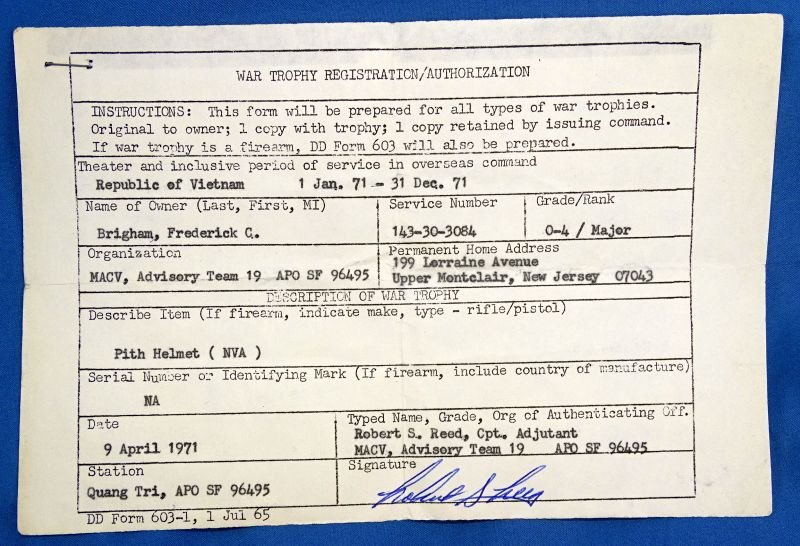 North Vietnamese Army Pith Helmet with Capture Paper and Provenance Document — image 9