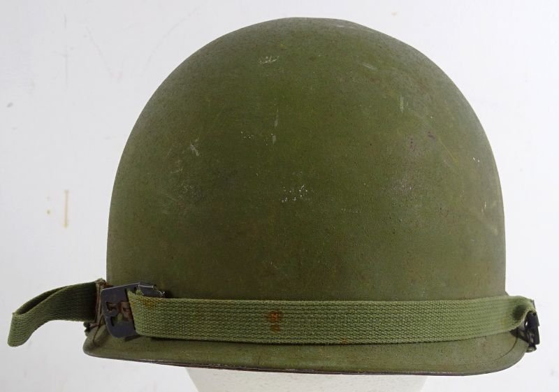 Vietnam War Era Rear Seam Swivel Bale M1 Combat Helmet with Painted Medic Insignia — image 5
