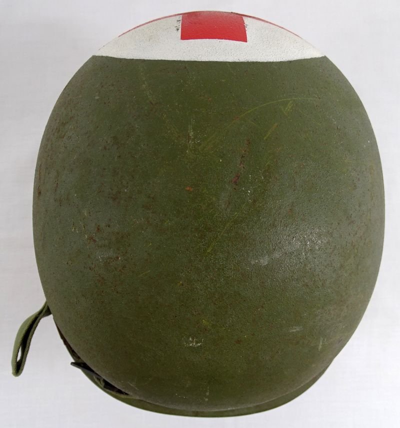 Vietnam War Era Rear Seam Swivel Bale M1 Combat Helmet with Painted Medic Insignia — image 7