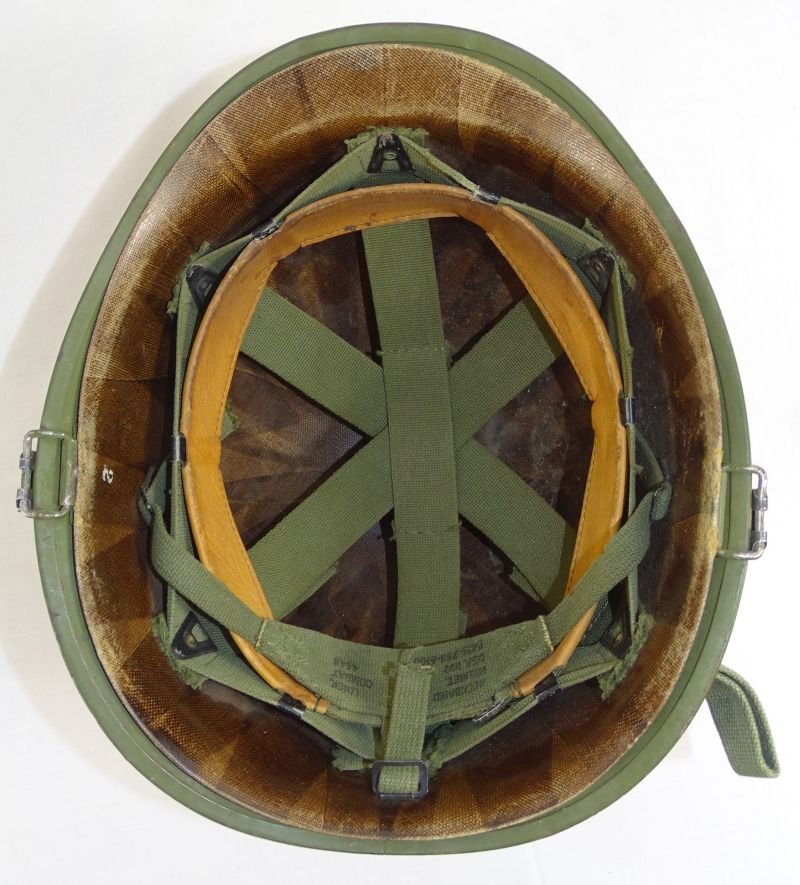 Vietnam War Era Rear Seam Swivel Bale M1 Combat Helmet with Painted Medic Insignia — image 8