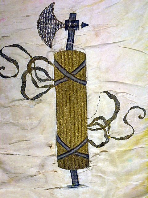 Italian Fascist Embroidered Silk Flag with Streamers — image 2