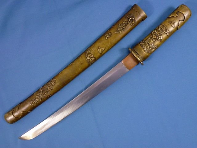 Edo Period Brass Mounted Wakizashi Short Sword — image 3