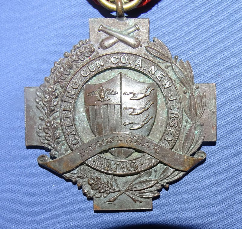 1890s New Jersey NG Gatling Gun Co A Bronze Medal w One Hundred Percent Bar — image 3