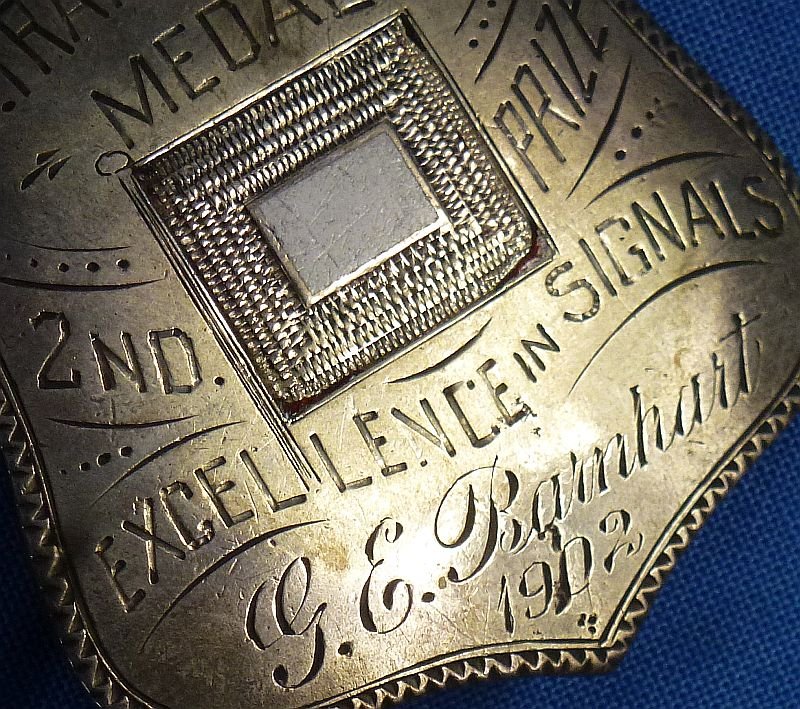 Named 1902 U.S. Army Signal Corps 'Excellence in Signals' Second Prize Silver Badge — image 3