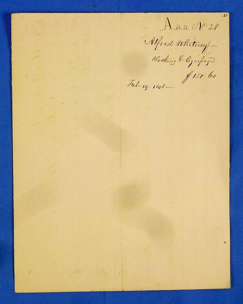 1848 Philadelphia Quartermaster Receipt for Payment for 502 Hatchets — image 2