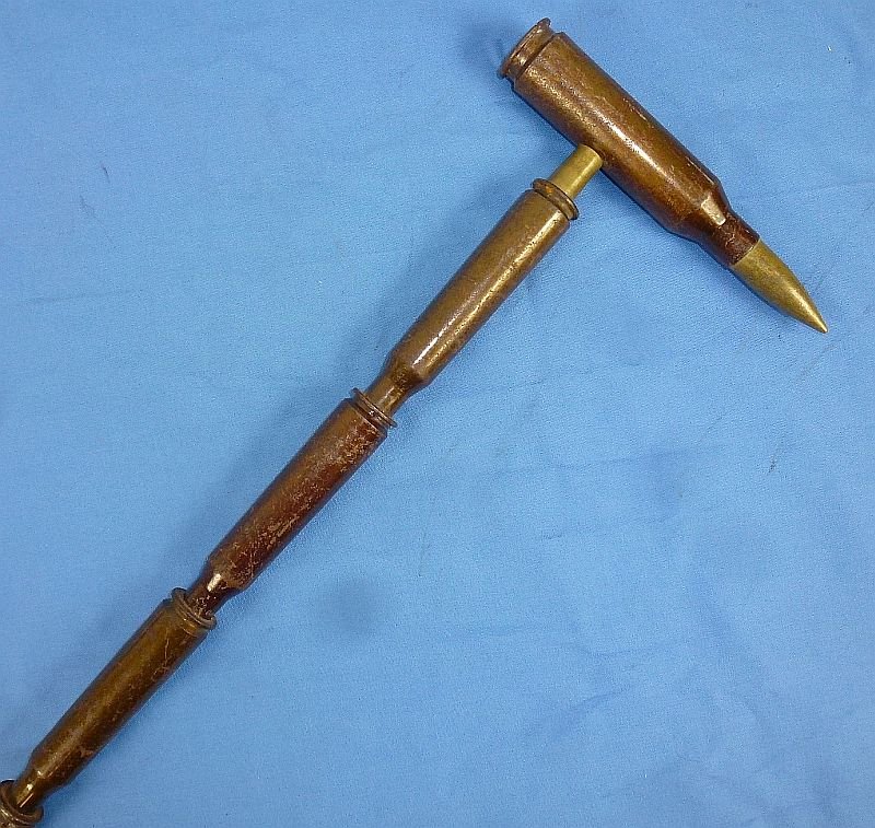 WWII Era .50 Caliber Shell Casing Trench Art Walking Stick — image 3