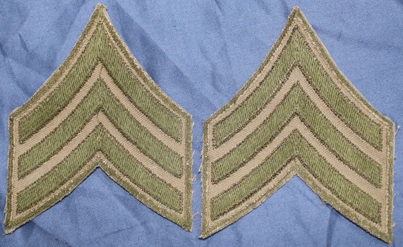 Pair WWII Khaki Sergeant Chevrons — image 2