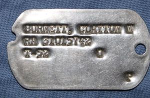 Korean War Dog Tag T-52 Clayton M Burnett