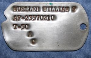 USAF Airforce Dog Tag T-50 William F Mueller