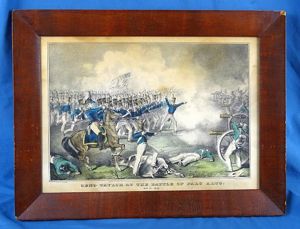 Framed 1846 Nathaniel Currier Mexican War Lithographic Print of General …