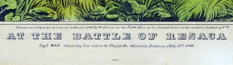 Framed 1846 Nathaniel Currier Mexican War Lithographic Print of General Taylor at the Battle of Resaca De La Palma — image 2