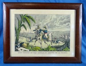 Framed 1846 Nathaniel Currier Mexican War Lithographic Print of General …
