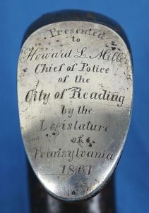 1861 Presentation Cane to the Police Chief of Reading, Pennsylvania, …