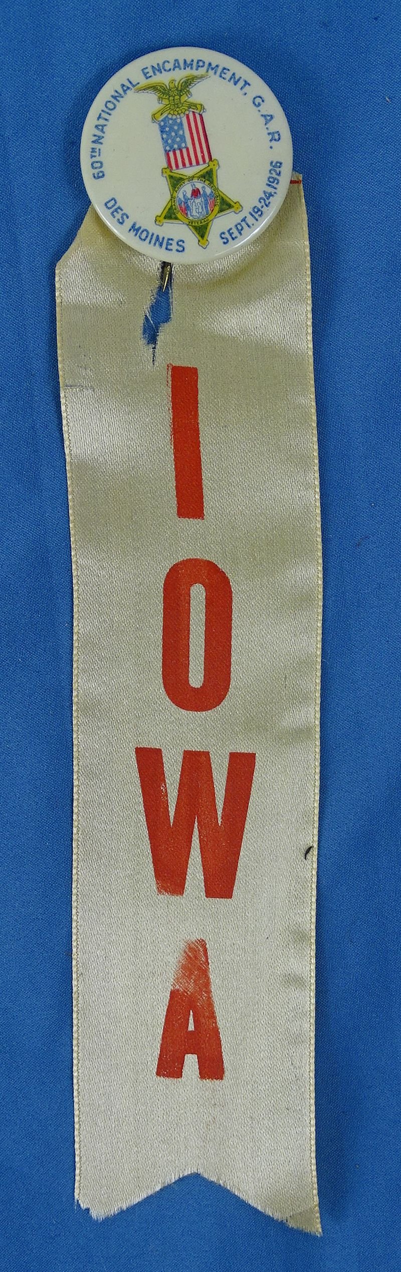 1926 GAR 60th National Encampment Pin with Iowa Ribbon