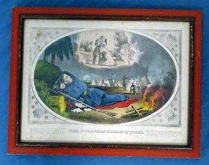 1862 Currier and Ives Civil War Print: 'The Soldier's Dream'