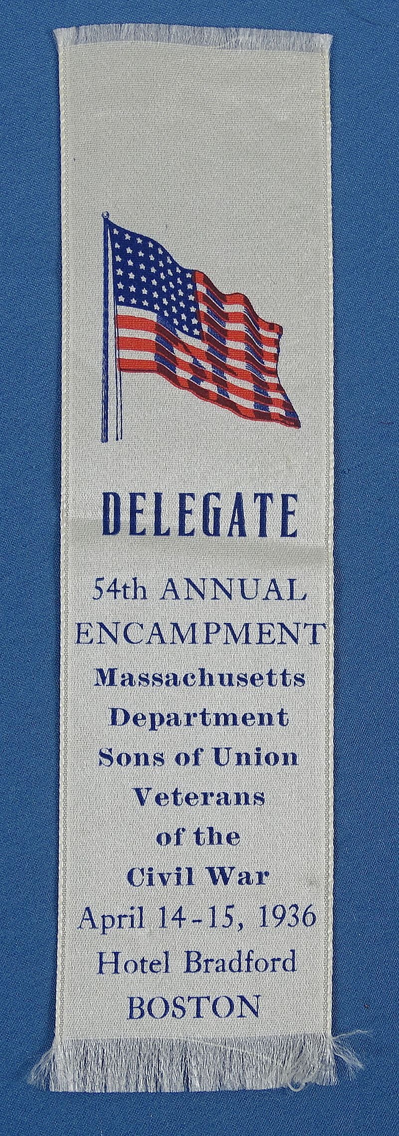 1936 Massachusetts Sons of Union Veterans 54th Annual Encampment Delegate Ribbon