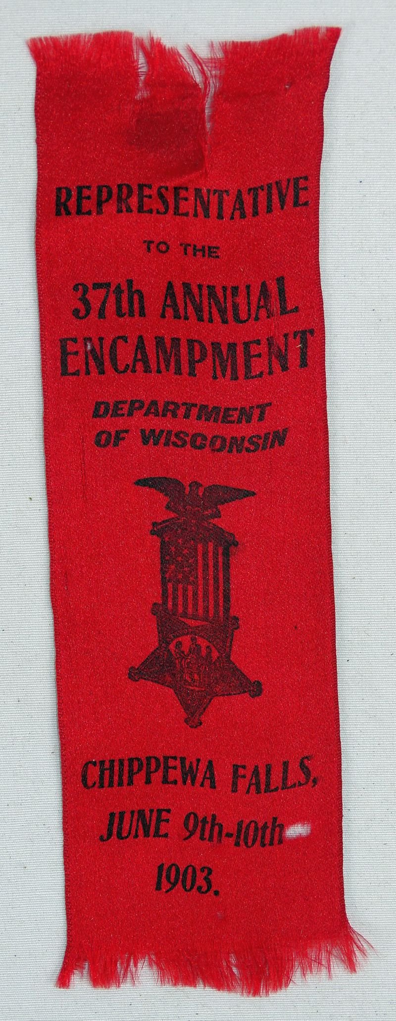 1903 GAR Department of Wisconsin 37th Annual Encampment Representative Ribbon