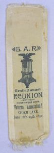 1892 GAR Northwest Iowa 10th Annual Reunion Ribbon
