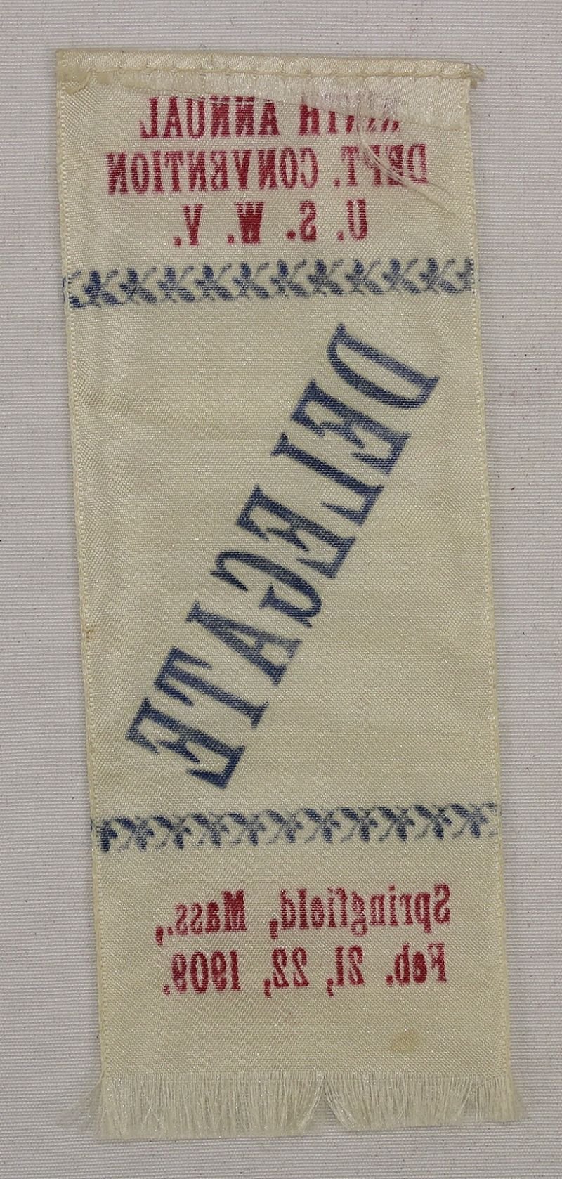 1909 United Spanish War Veterans Massachusetts Department Convention Delegate Ribbon — image 2