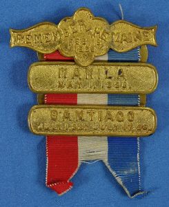 Spanish American War Veteran Badge with 'Manila' and 'Santiago' Bars