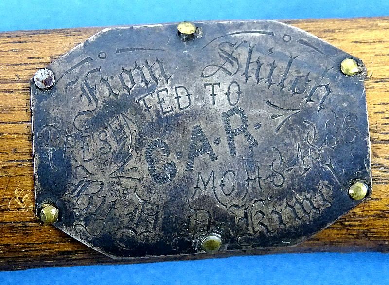 Confederate D Guard Bowie Knife with Tooled Leather Sheath and Shiloh Attribution Plate on a GAR Donation Plaque — image 14