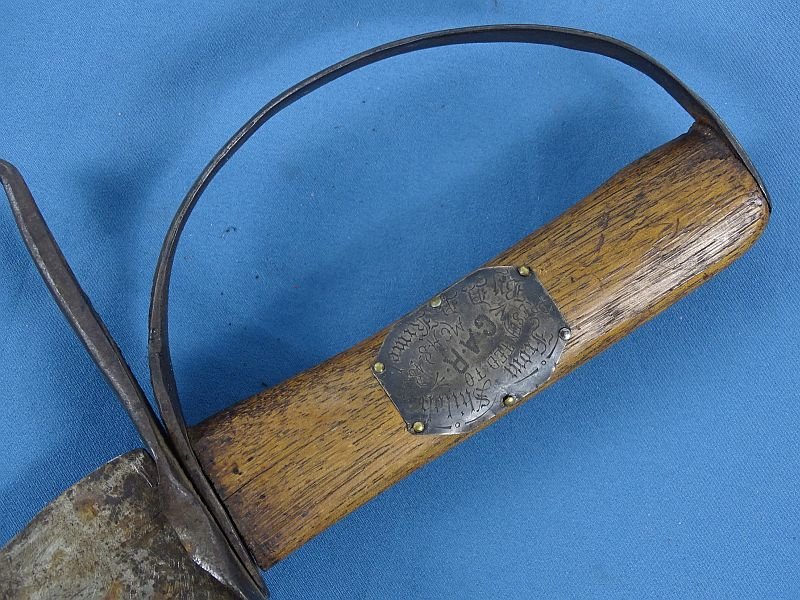 Confederate D Guard Bowie Knife with Tooled Leather Sheath and Shiloh Attribution Plate on a GAR Donation Plaque — image 6