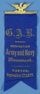 1877 Boston GAR Army and Navy Monument Dedication Ribbon