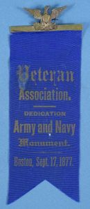 1877 Boston Veteran Association Army and Navy Monument Dedication Ribbon