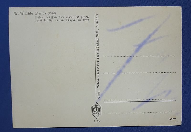 Postcard Signed By Fallschirmjäger Walter Koch Awarded Knights Cross For Eban Emael — image 2
