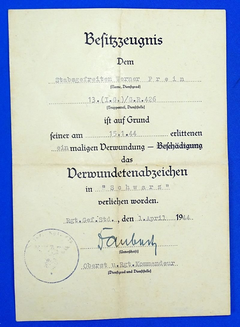 Russian Front Medal and Wound Badge Award Documents to One Soldier — image 3