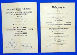 Russian Front Medal and Wound Badge Award Documents to One …