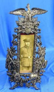 Large WWI Imperial German Patriotic Military Motif Frame and Photograph