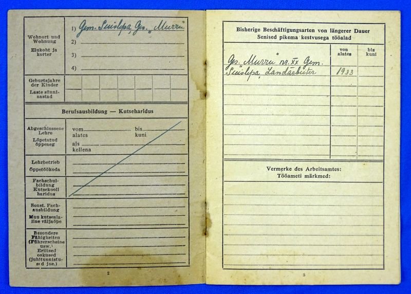 1943 Third Reich Work Pass for Estonia — image 2