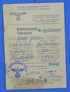 1943 Third Reich Work Pass for Estonia