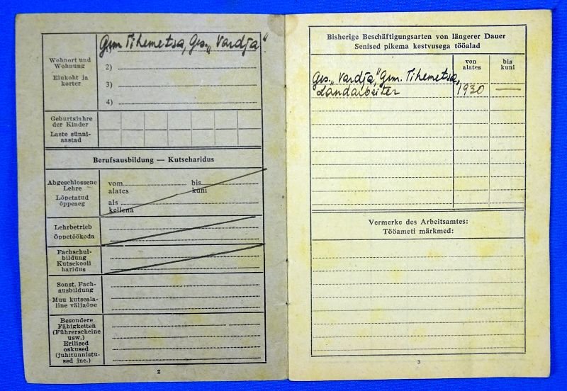 1943 Third Reich Work Pass for Estonia — image 2