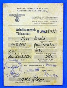 1943 Third Reich Work Pass for Estonia