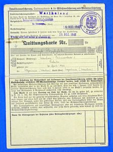 1941 Third Reich Disability Benefits Card