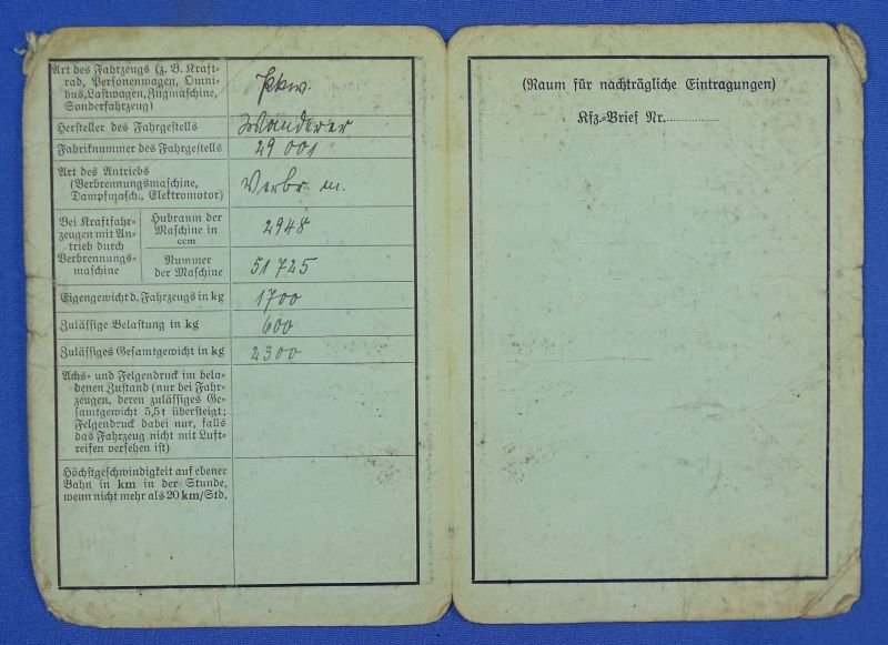 1940 German Army Motor Vehicle Registration — image 2